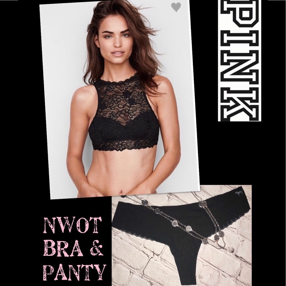 NWOT BLACK PINK VS THONG & BRALETTE